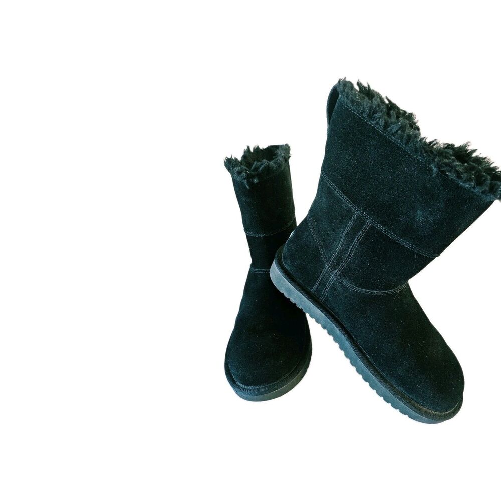 Koolaburra by UGG Women's Black Suede Faux Fur Lined Mid-Calf Zip Boot 7 - Picture 2 of 7
